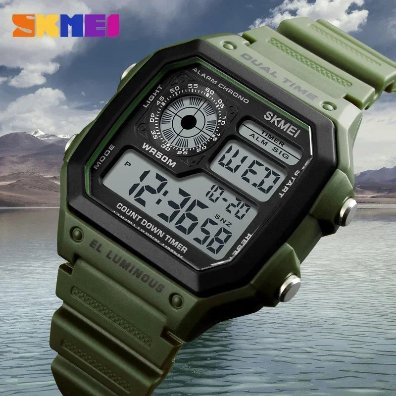 Fashion Men PU Strap Multi function Waterproof Watches Alarm Male Digital Sport Watch
