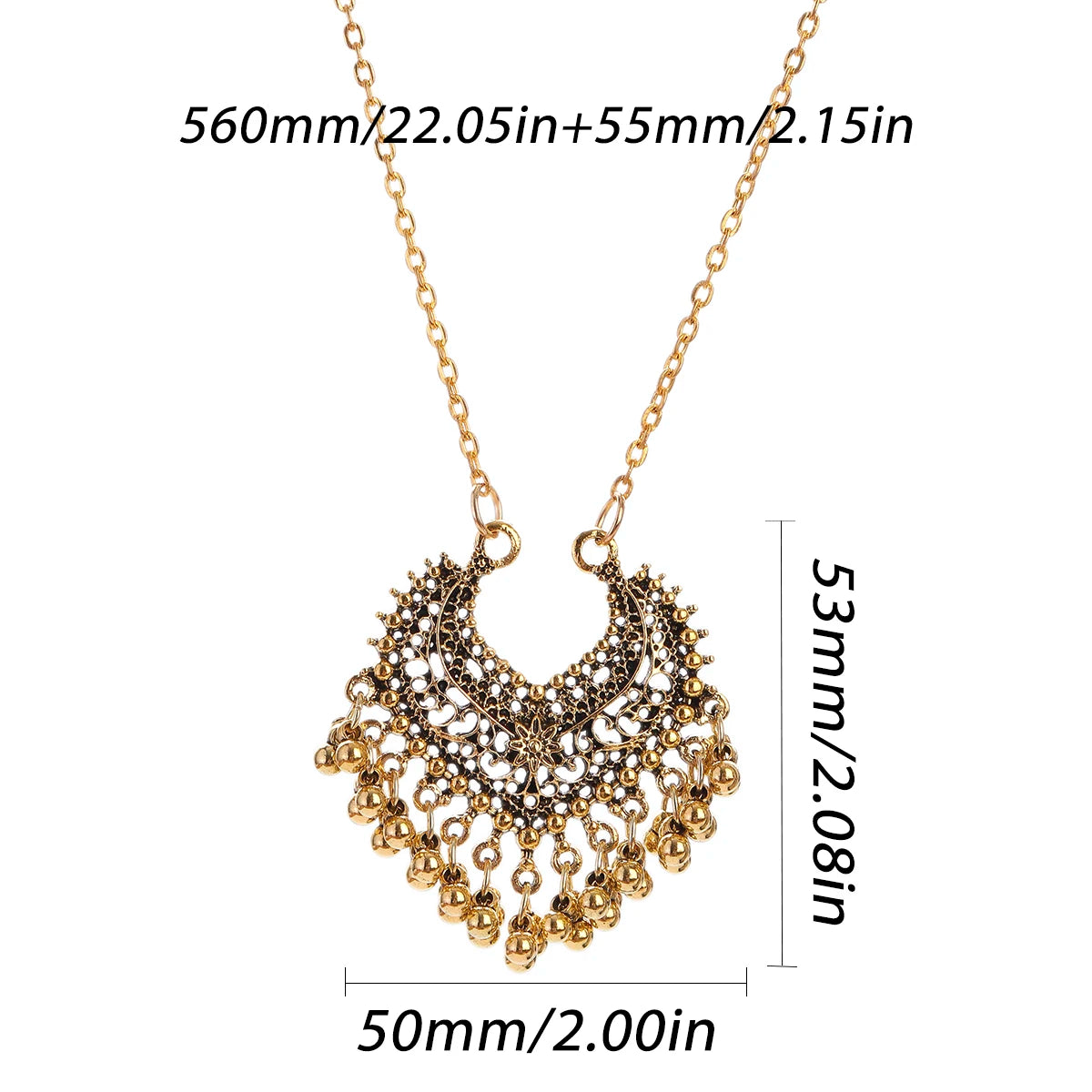Jewelry Set for Women Retro Gold Plated Round Beads Tassel Earring Necklace Sets