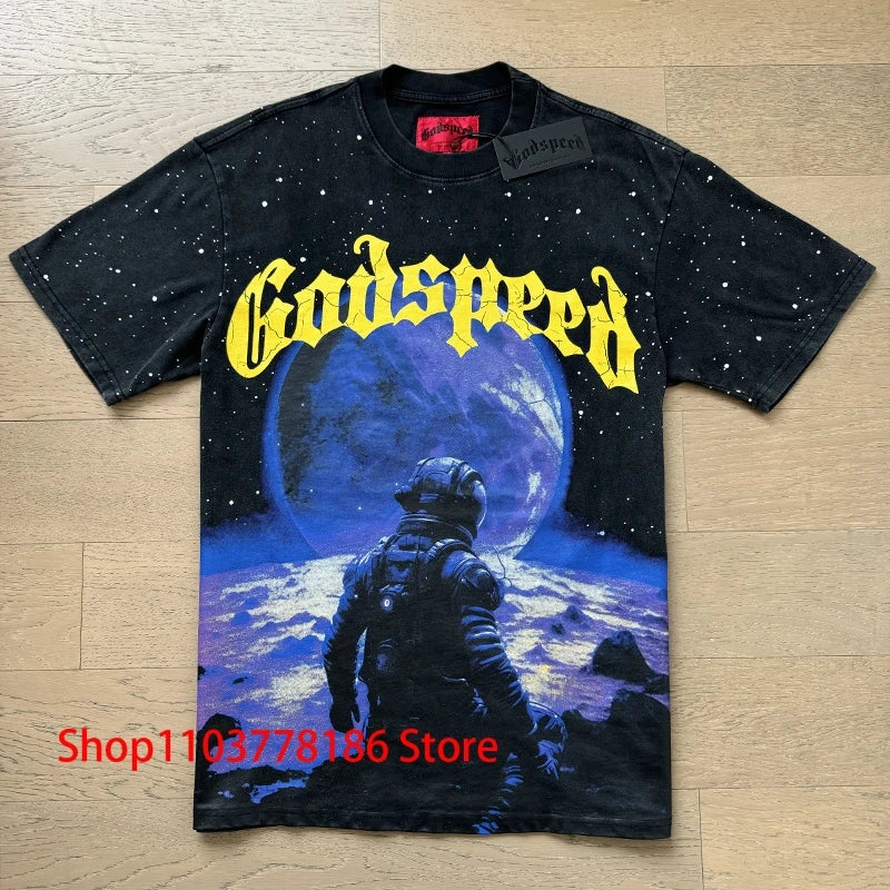 New GOD SPEED T-shirt Pop Fashion Print Streetwear Crewneck