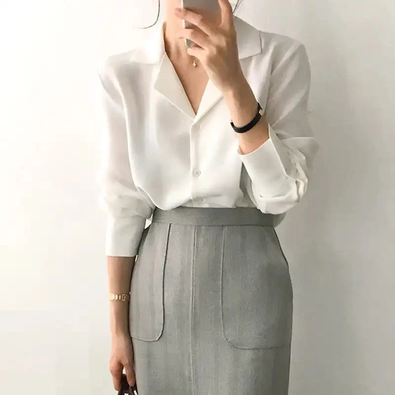 Women Office Wear Lady long Sleeve Notched Collar