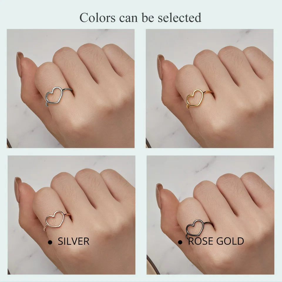 925 Sterling Silver Minimalist Heart Finger Rings for Women