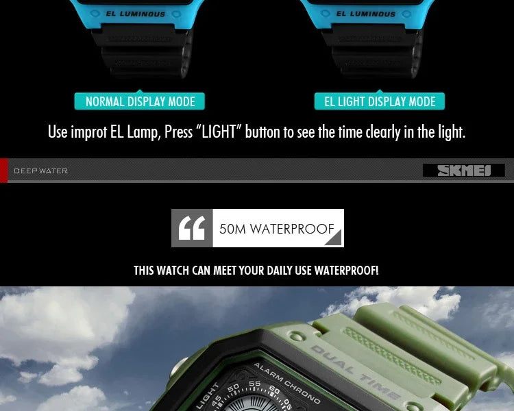 Fashion Men PU Strap Multi function Waterproof Watches Alarm Male Digital Sport Watch