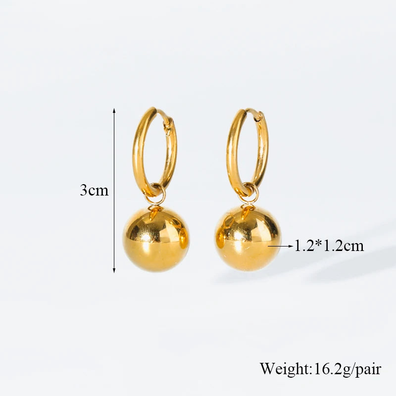 Stainless Steel 18K Gold Plated Bead Pendant Necklace Earrings Jewelry Set For Women