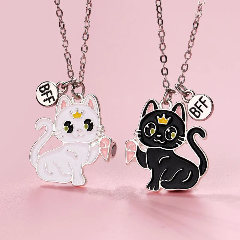 2Pcs/set Cartoon Animal Alloy Cat Best Friend Necklace BFF Friendship Jewelry