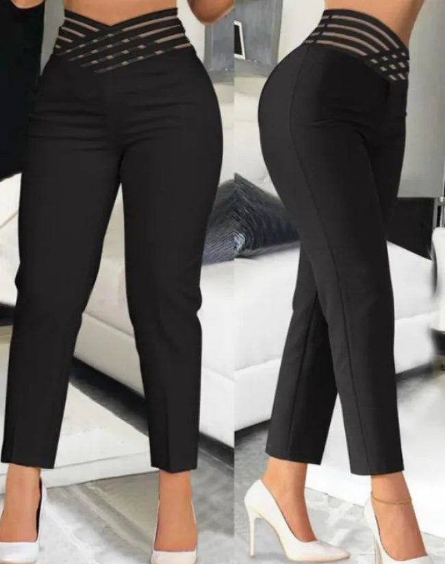 Elegant High Waist Cropped Work Pants For Women, Daily Office Formal Wear