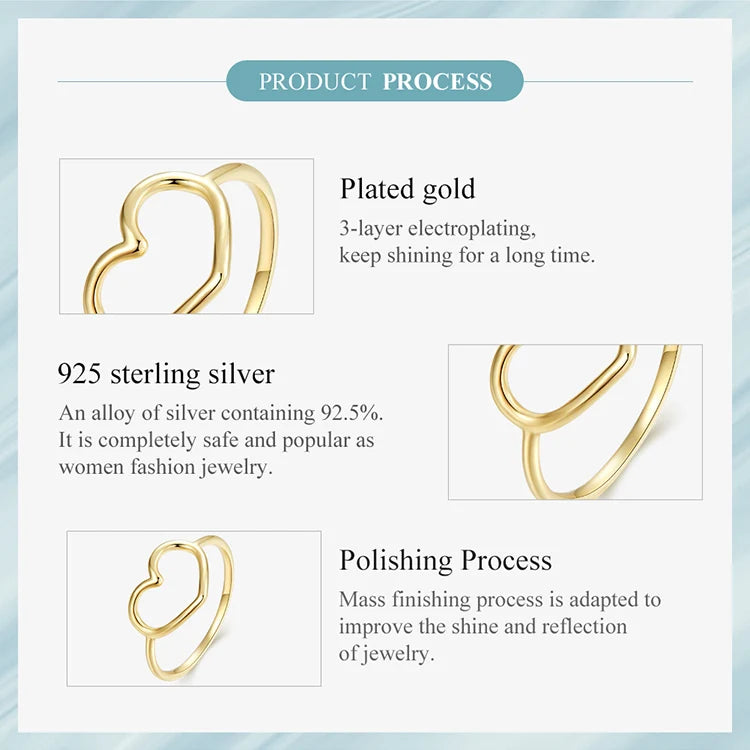 925 Sterling Silver Minimalist Heart Finger Rings for Women