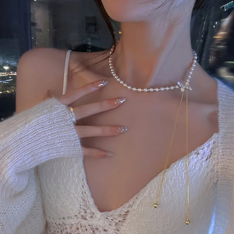 Simple Stacked Retro Imitation Emerald Green Pearl Multi-layer Necklace For Women