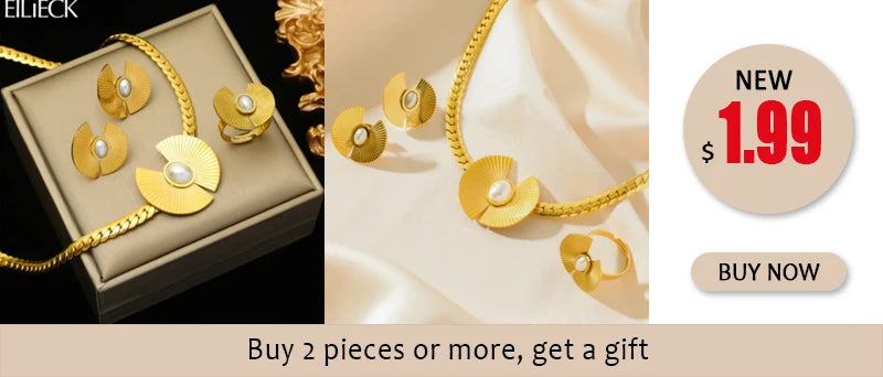 Stainless Steel 18K Gold Plated Bead Pendant Necklace Earrings Jewelry Set For Women