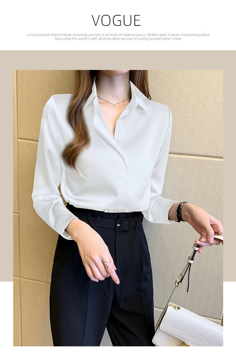 Satin Women Shirt Vintage Long Sleeve Blouse Women Silk Elegant Womens Tops