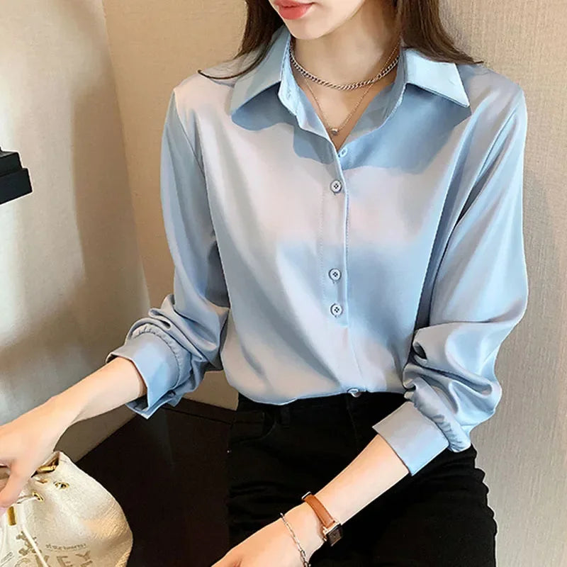 Korean Black Chiffon Shirts For Women Long Sleeve Shirts