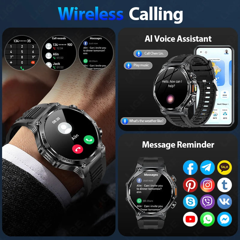 Smart Watch Men 800mAh Ultra Long Battery Life Waterproof Outdoor Sport Watches Bluetooth Call Military Smartwatch 2025
