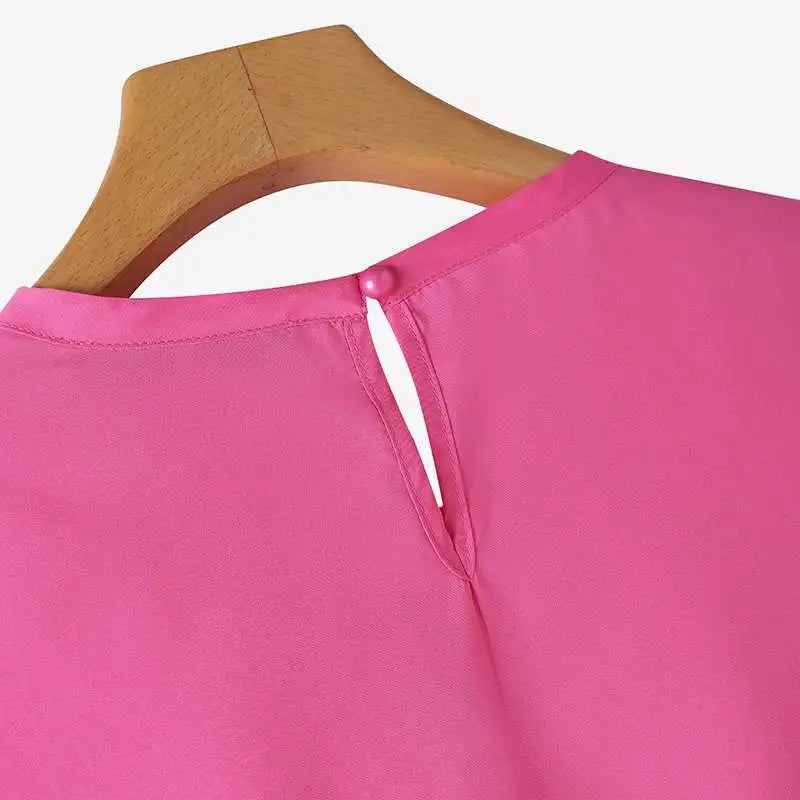 Women Ruffled Stitching Blouse Fashion Holiday O-neck Tops Summer Short Sleeve