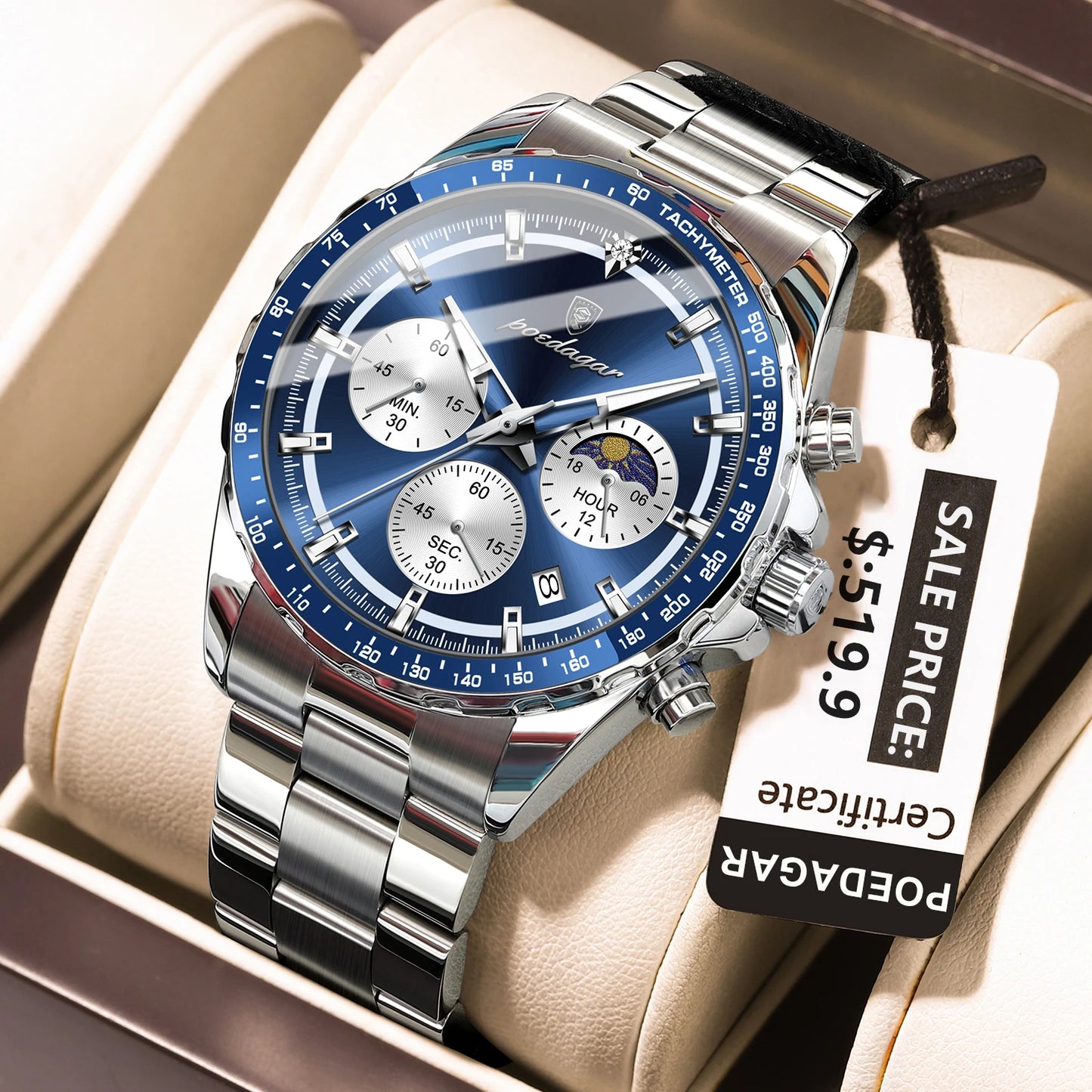 Original Men Clock Sports Waterproof Luminous Chronograph Date Watch For Man Stainless Steel Quartz Men's Watches