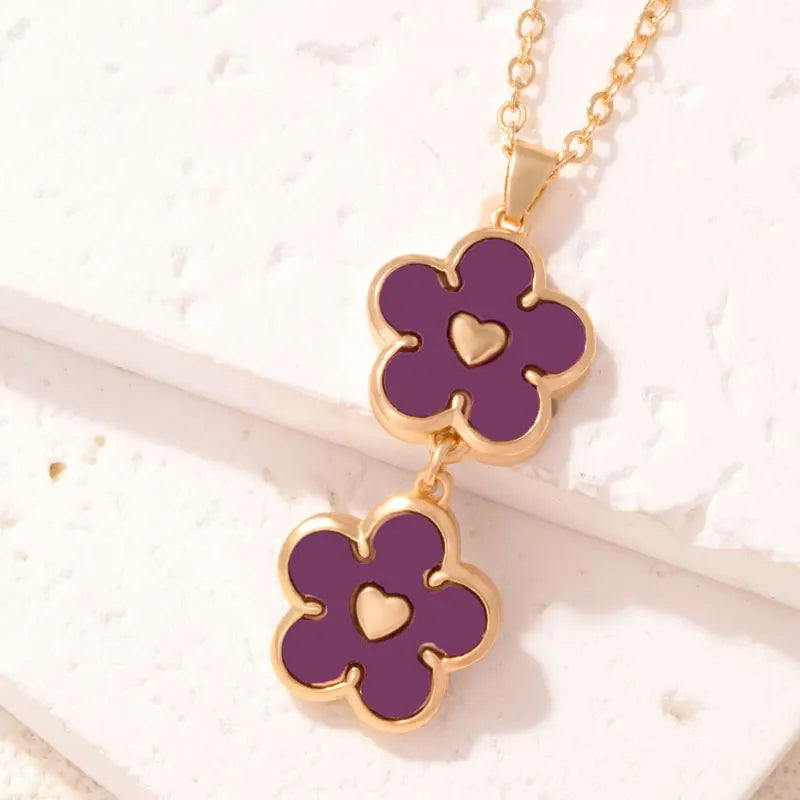 Hot Selling Colorful Plant Five Leaf Petal Pendant Flower Necklace for Women Fashion