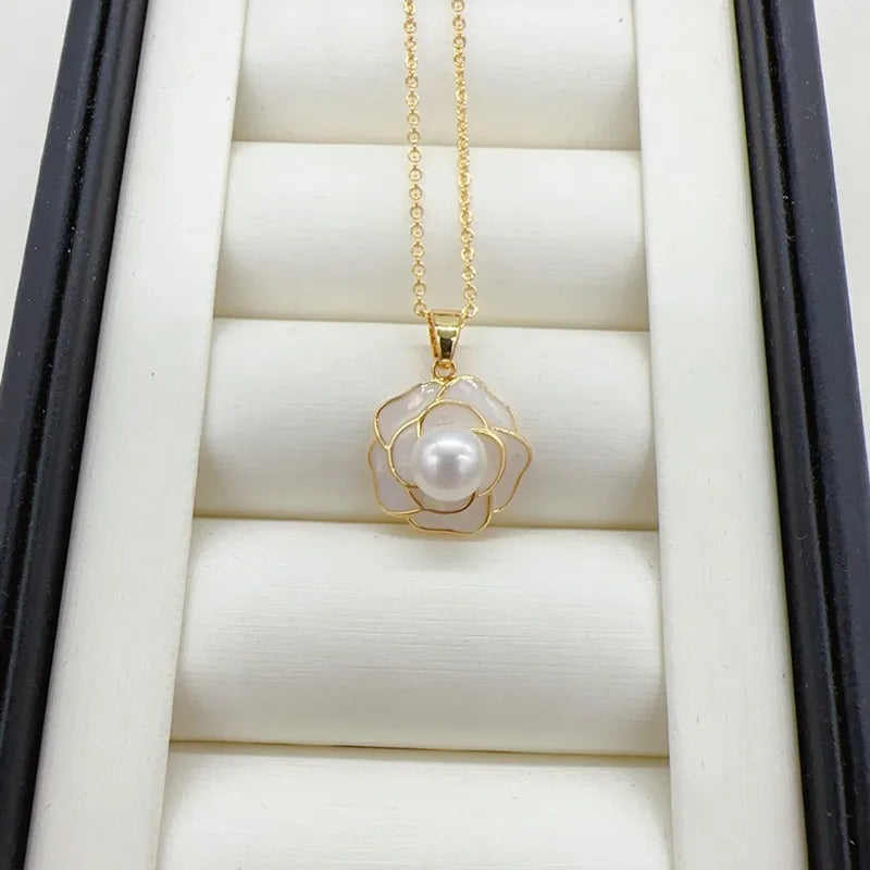 Pearl Jewelry Sets 14k Gold Plated 100% Real Natural Freshwater Pearl Necklace Earrings Ring For Women