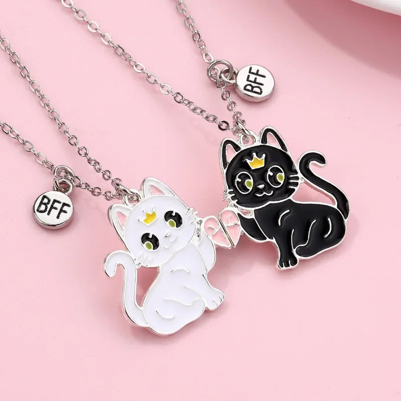 2Pcs/set Cartoon Animal Alloy Cat Best Friend Necklace BFF Friendship Jewelry