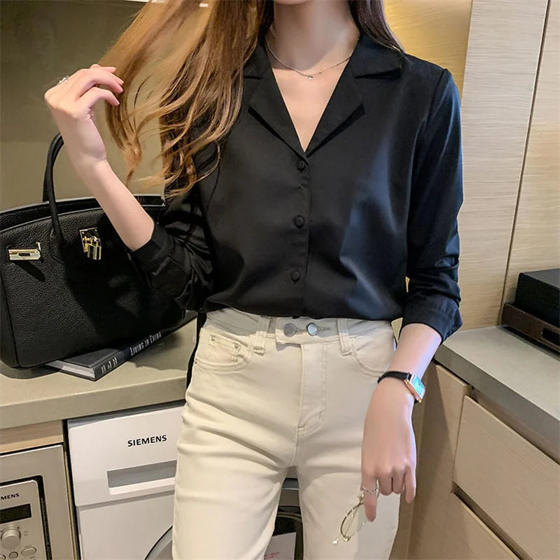 Women Office Wear Lady long Sleeve Notched Collar
