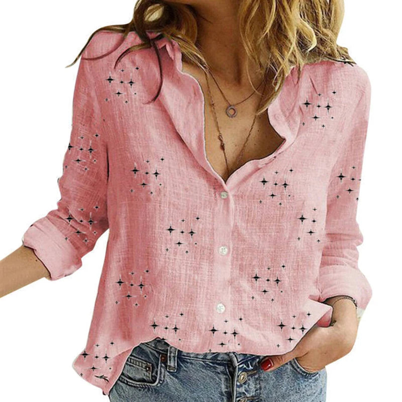 Elegant Cotton Linen Shirts Women Casual Solid Button Lapel Blouses Shirts Autumn Winter Long Sleeve Loose Tops