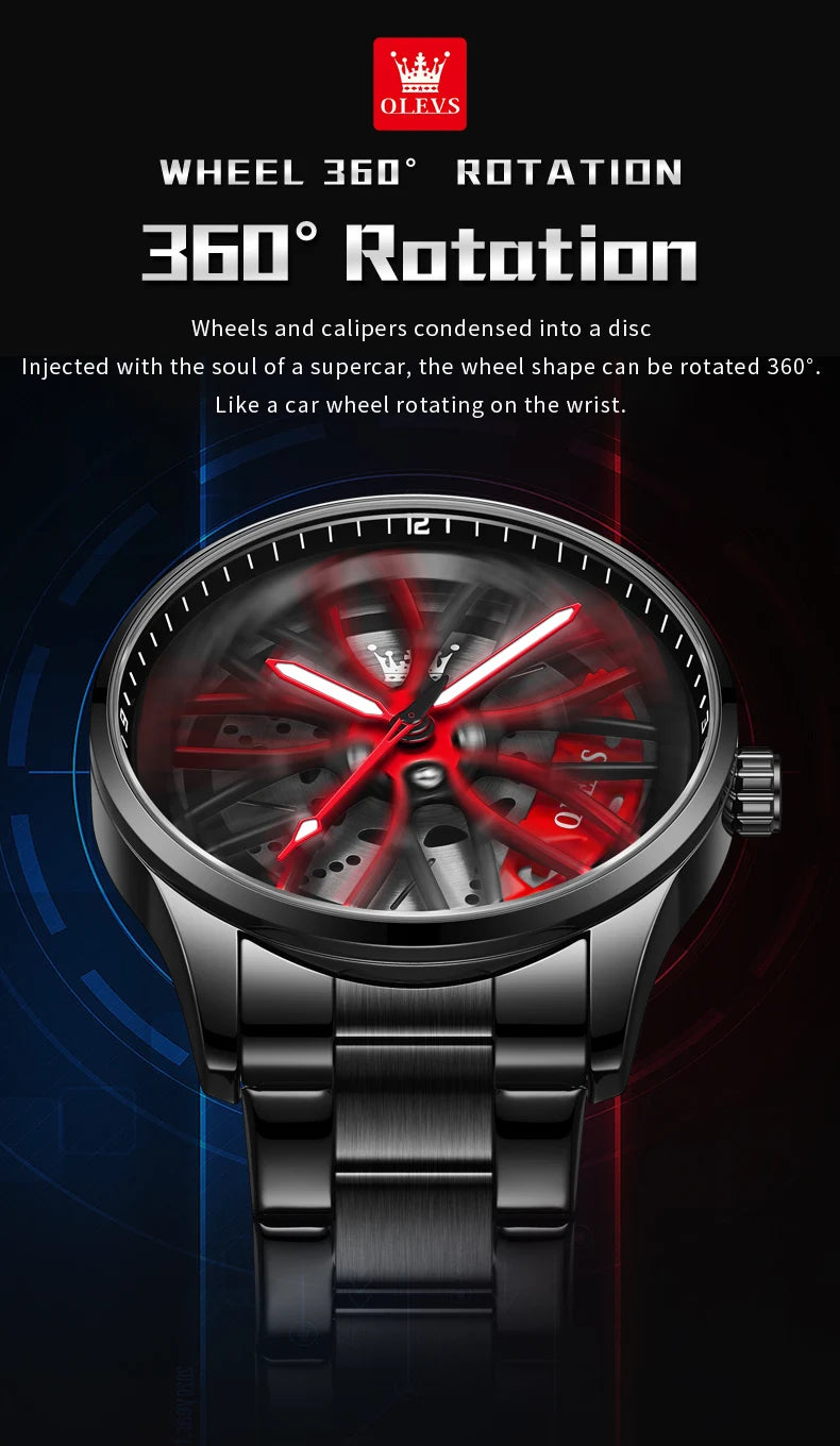 OLEVS Men Watches Waterproof Rotary Sport Car Rim Man Luxury Watch High Quality Fashion Stainless Steel Quartz