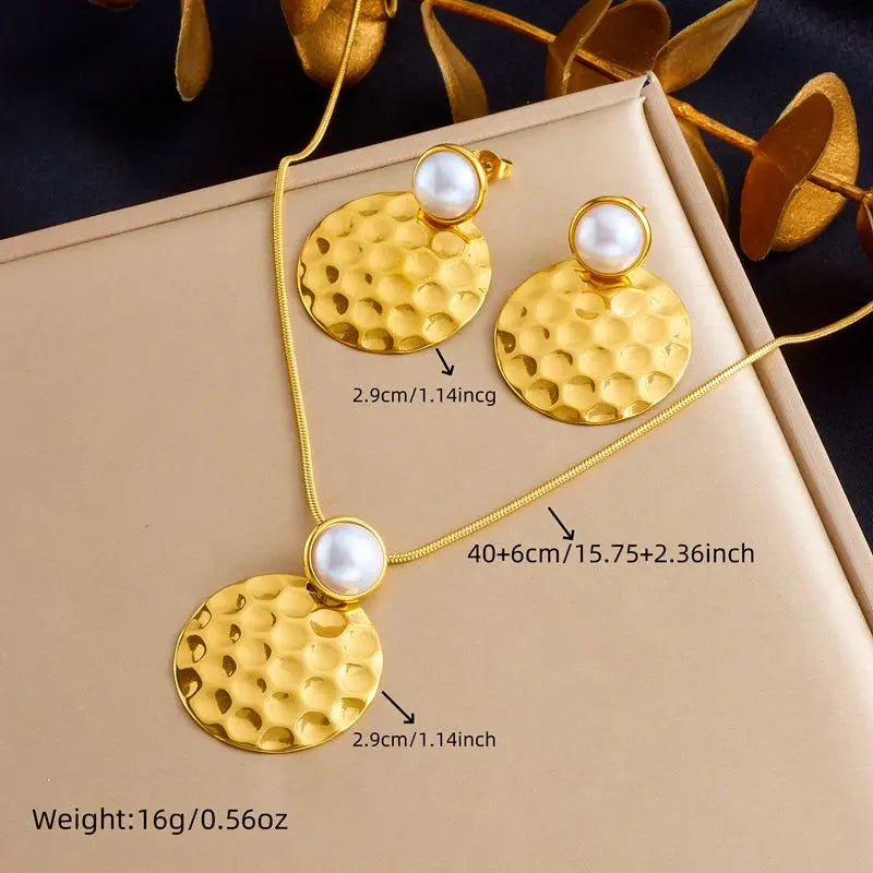Stainless Steel White Rhinestone Flower Pendant Necklace Earrings For Women Girl Light Luxury Jewelry Set Gifts
