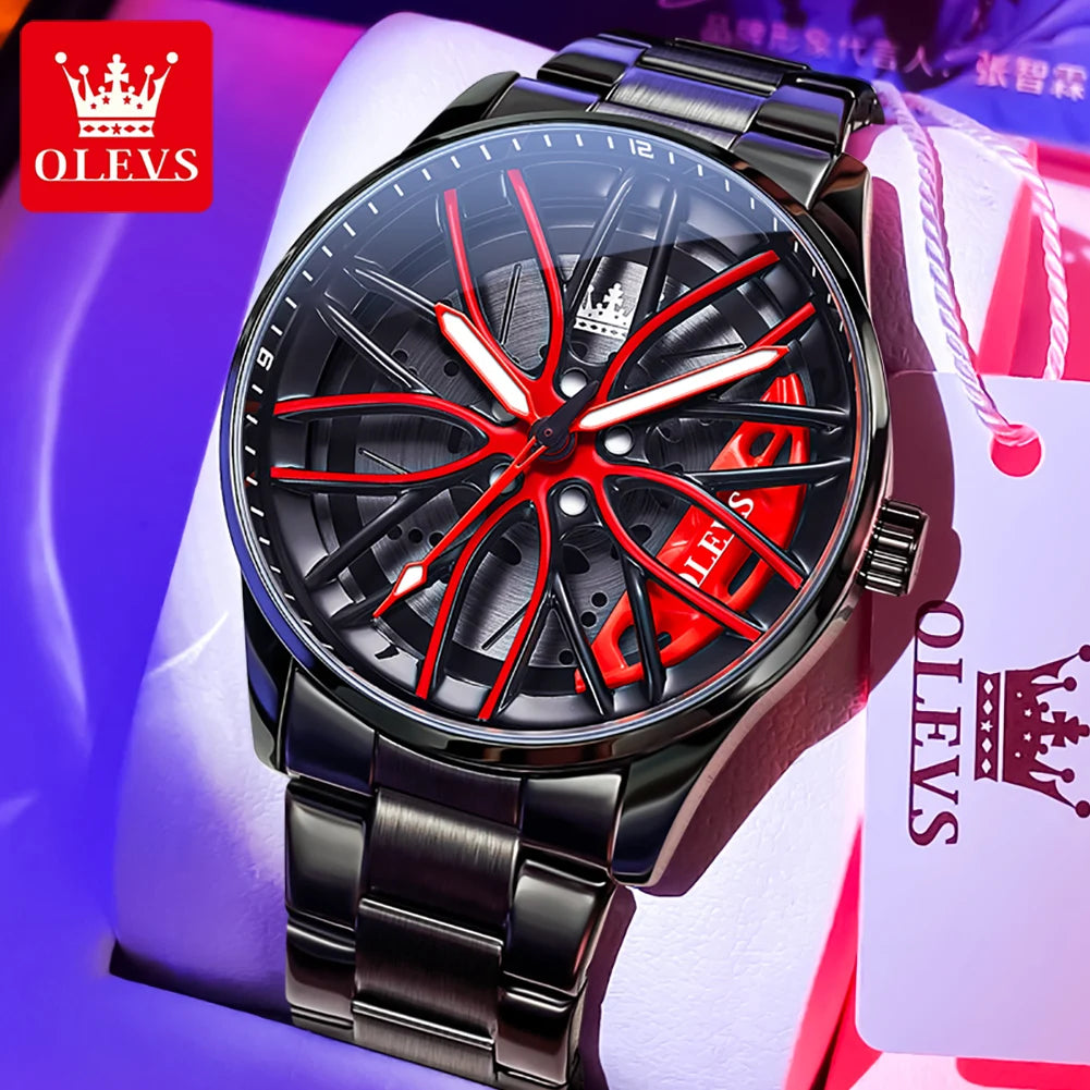 OLEVS Men Watches Waterproof Rotary Sport Car Rim Man Luxury Watch High Quality Fashion Stainless Steel Quartz