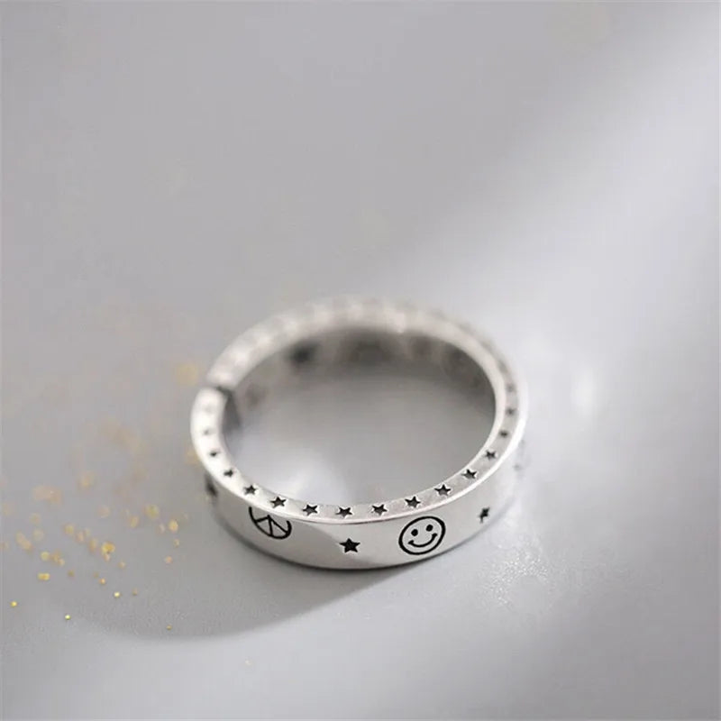 925 Sterling Silver Stars Moon Woman Rings Luxury style Designer Jewelry