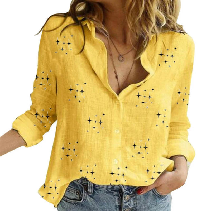 Elegant Cotton Linen Shirts Women Casual Solid Button Lapel Blouses Shirts Autumn Winter Long Sleeve Loose Tops