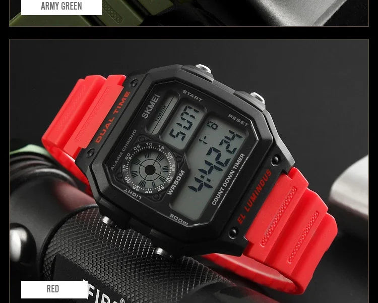 Fashion Men PU Strap Multi function Waterproof Watches Alarm Male Digital Sport Watch