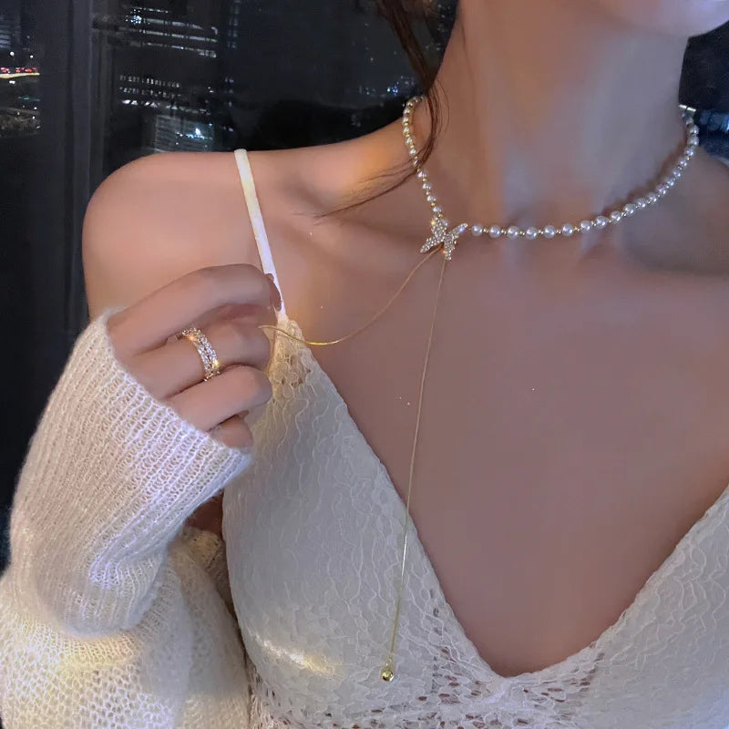 Simple Stacked Retro Imitation Emerald Green Pearl Multi-layer Necklace For Women