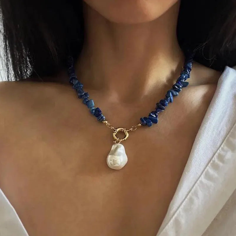 Elegant imitate Barlot Pearl Pendant Choker Necklace Natural Stone Chain For Girls Jewelry Trend Vacation necklace