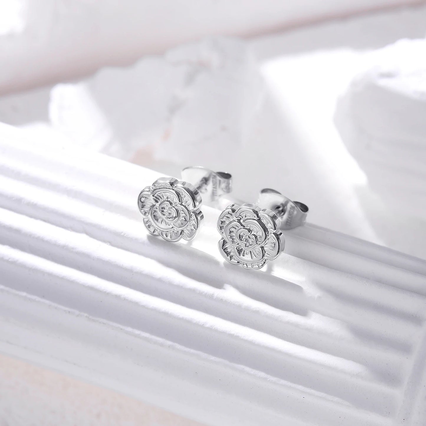 Rose Flower G23 Titanium Stud Earrings Hypoallergenic Post Pierced Tragus Cartilage Lobe Ear Stud Nickel Free for Women