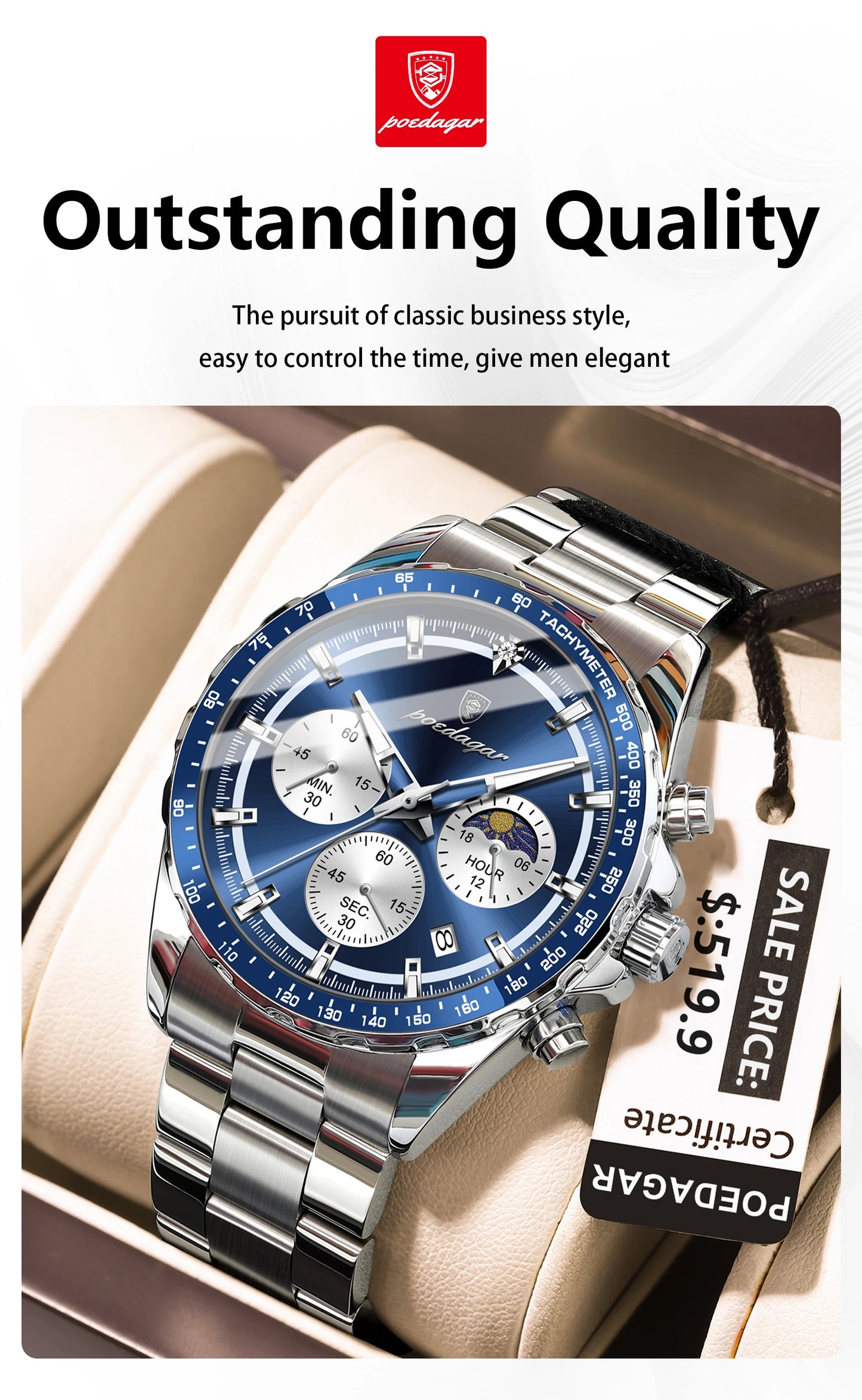 Original Men Clock Sports Waterproof Luminous Chronograph Date Watch For Man Stainless Steel Quartz Men's Watches