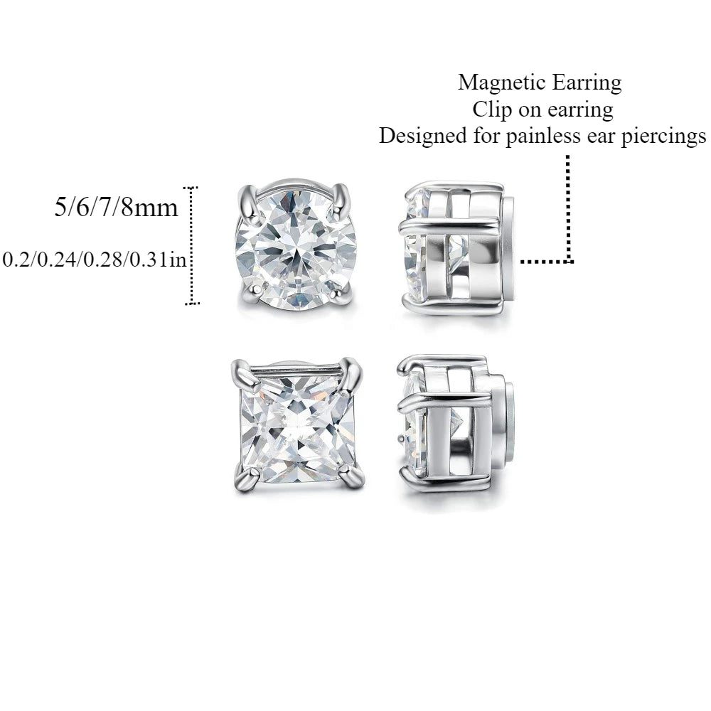 perfect 2Pairs Magnetic Earrings 316L Stainless Steel Stud for Men, Non-piercing CZ Hypoallergenic