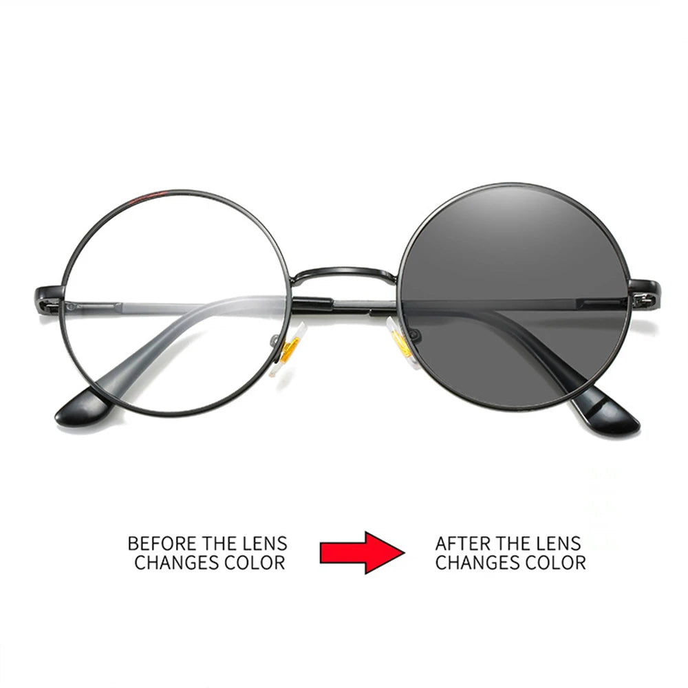Photochromic Mens Blue Light Blocking Glasses Retro UV400, Anti Glare Round Color Changing Sunglasses