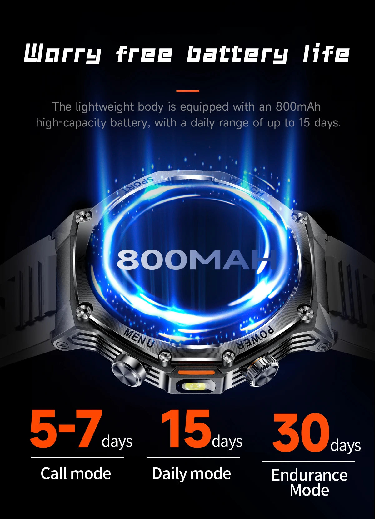 Smart Watch Men 800mAh Ultra Long Battery Life Waterproof Outdoor Sport Watches Bluetooth Call Military Smartwatch 2025