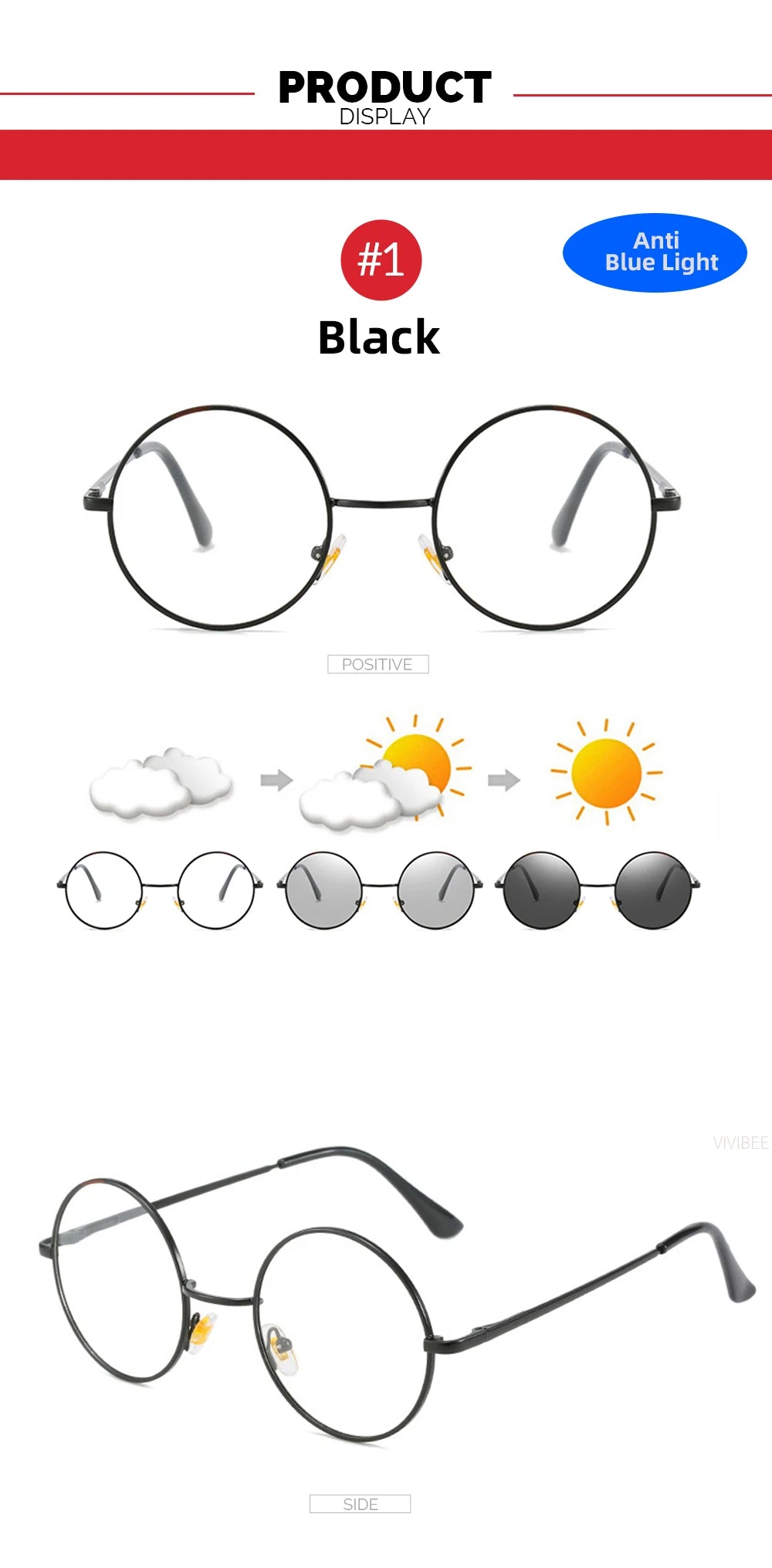 Photochromic Mens Blue Light Blocking Glasses Retro UV400, Anti Glare Round Color Changing Sunglasses