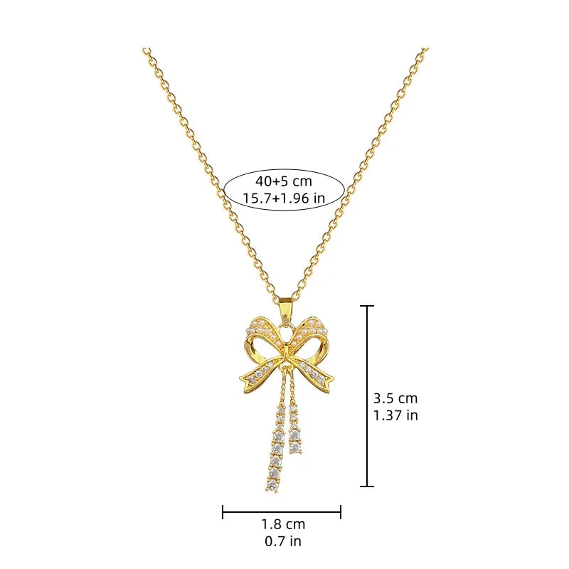 Exquisite and Fashionable Hollow Pearl Bow Tassel Necklace Earrings Set