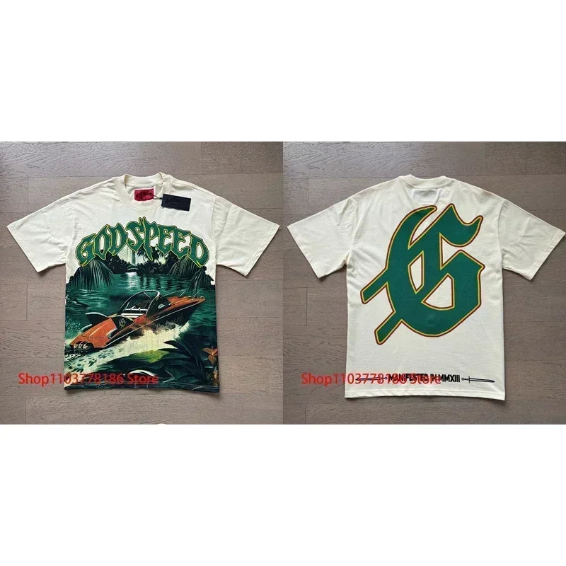 New GOD SPEED T-shirt Pop Fashion Print Streetwear Crewneck