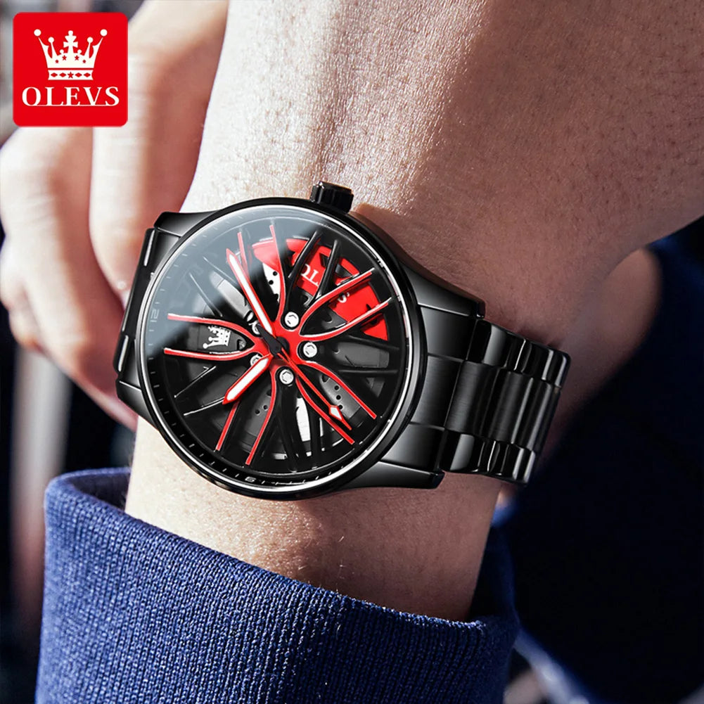 OLEVS Men Watches Waterproof Rotary Sport Car Rim Man Luxury Watch High Quality Fashion Stainless Steel Quartz