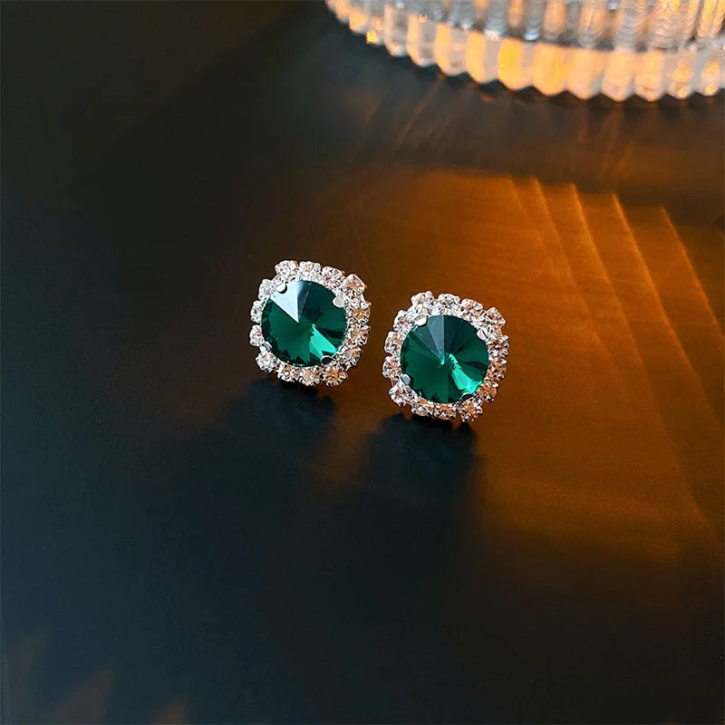 Inlaid Green Rhinestone Necklace Earring Set for Women Luxury Choker Necklace Stud Earrings