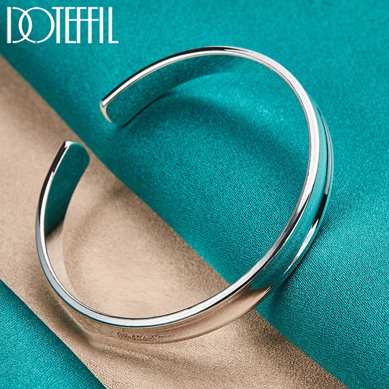 925 Sterling Silver 8mm1 2mm Smooth Bangle Bracelet Set For Women/men