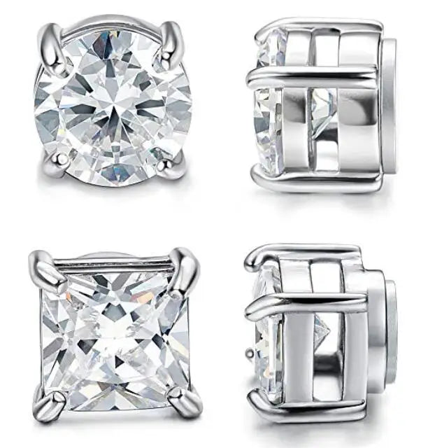 perfect 2Pairs Magnetic Earrings 316L Stainless Steel Stud for Men, Non-piercing CZ Hypoallergenic