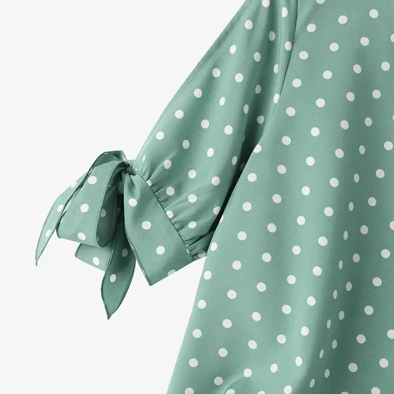 Woman Casual Polka Dots Printed Blouse Fashion Holiday Shirt Half Sleeve O-Neck Tunic Tops