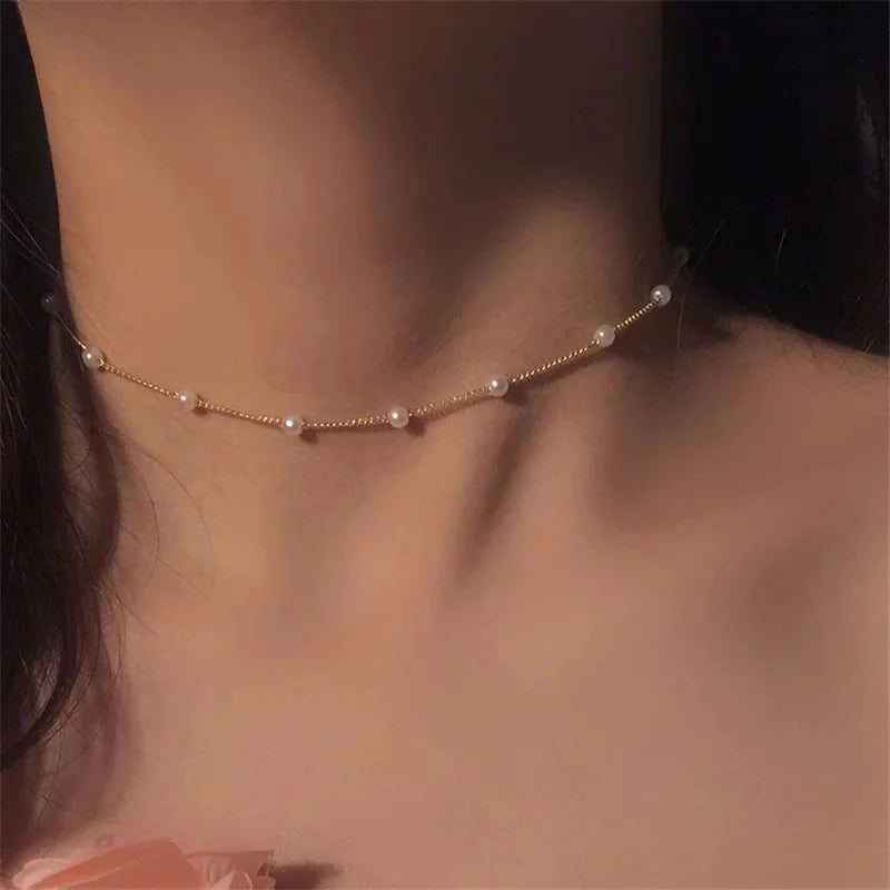 Simple Stacked Retro Imitation Emerald Green Pearl Multi-layer Necklace For Women