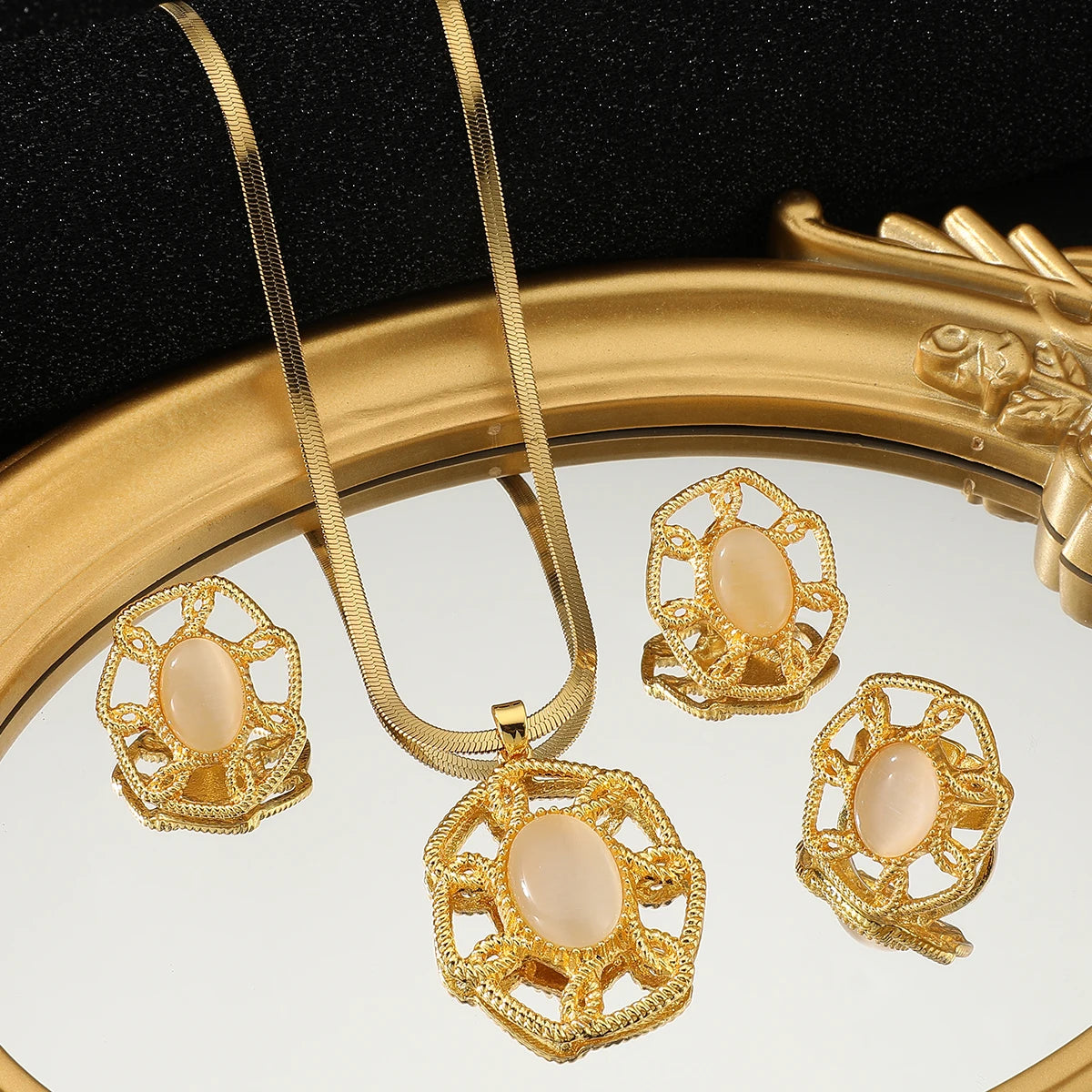 Golden opal pendant Necklace Earrings Ring for Women