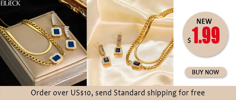 Stainless Steel 18K Gold Plated Bead Pendant Necklace Earrings Jewelry Set For Women