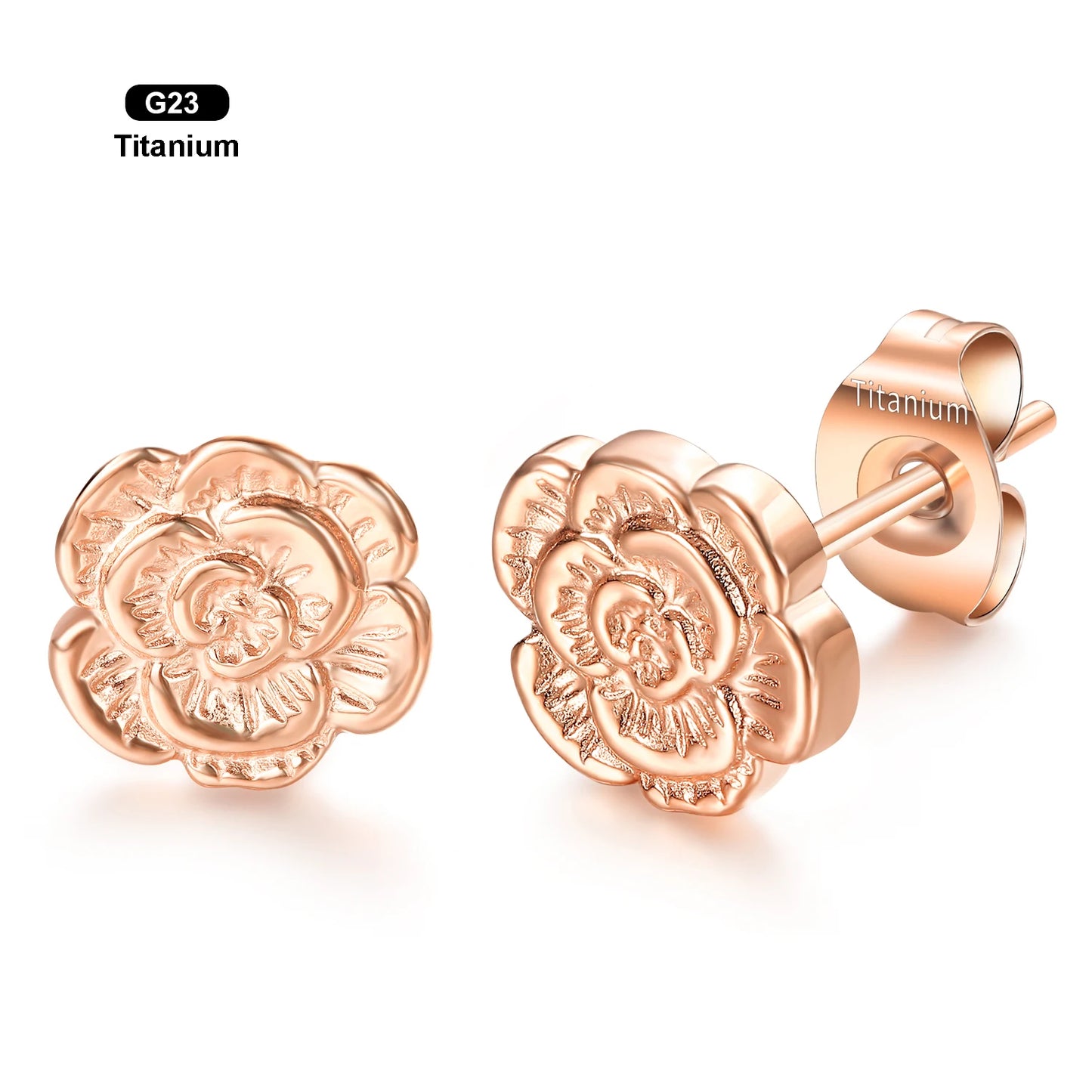 Rose Flower G23 Titanium Stud Earrings Hypoallergenic Post Pierced Tragus Cartilage Lobe Ear Stud Nickel Free for Women