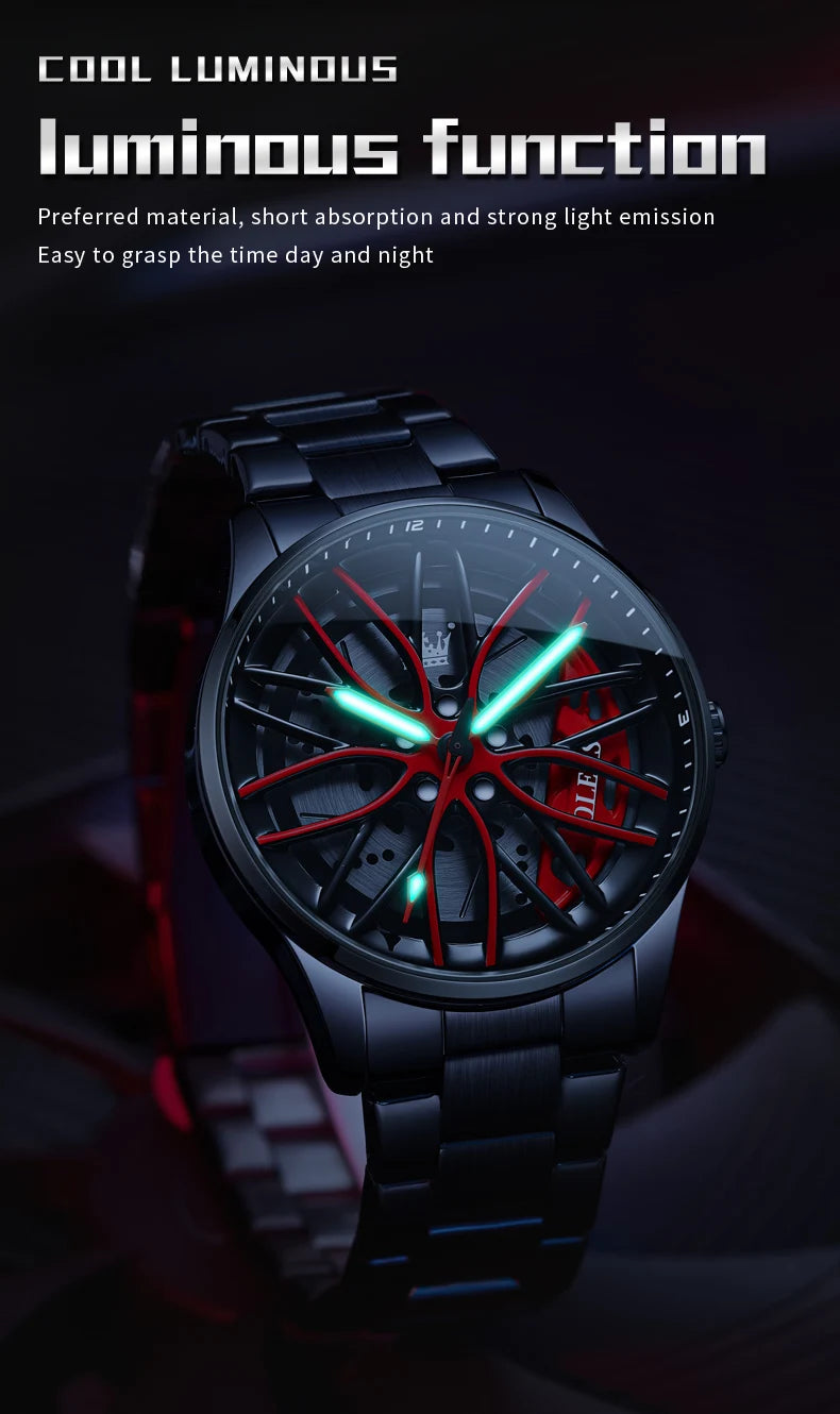 OLEVS Men Watches Waterproof Rotary Sport Car Rim Man Luxury Watch High Quality Fashion Stainless Steel Quartz