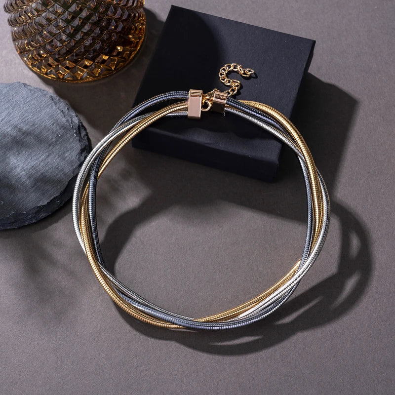 New Punk Style Gold Color Multi-layer Wrap Necklace for Women