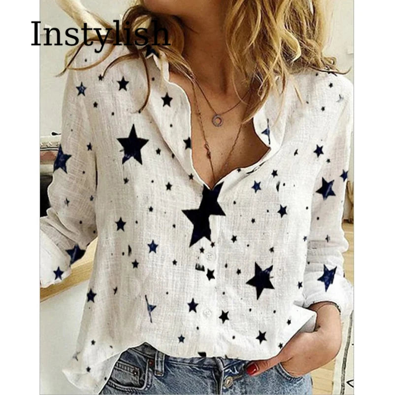 Elegant Cotton Linen Shirts Women Casual Solid Button Lapel Blouses Shirts Autumn Winter Long Sleeve Loose Tops